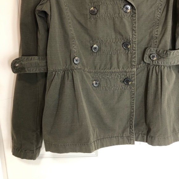 LOFT Cotton Army Green Double Breasted Peplum Lightweight Military Jacket M - Picture 4 of 14